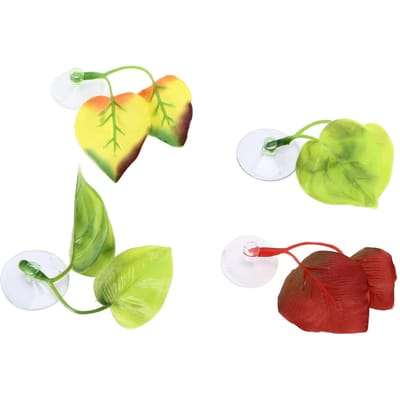 4 stuks Betta Vis Blad Dubbel Ontwerp Lichtgewicht en Realistisch Rustplek met Zuignap voor Vissen yellow