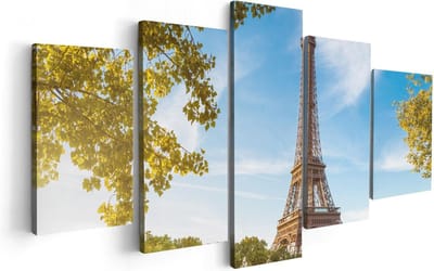 Artaza Canvas Schilderij Vijfluik Eiffeltoren In Parijs Aan Het Water - 100x50 - Foto Op Canvas - Canvas Print