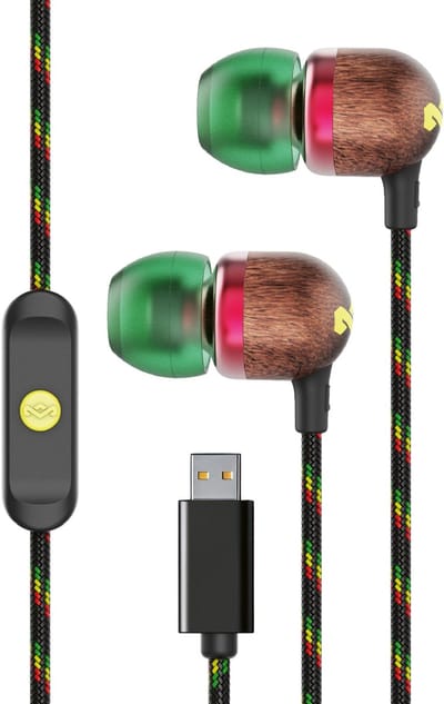 House of Marley Smile Jamaica USB C Oortjes met draad - Bedrade Oordopjes - Met Microfoon en 1knopsbediening - Eco Friendly Design - 9 mm Drivers - Knoopvrije Kabel - Rasta