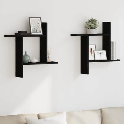 vidaXL - Wandplanken - 2 - stuks - Zwarte - Eiken - 50x12x50 - cm - Bewerkt - Hout