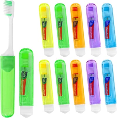 Reistandenborstel Set - Opvouwbare Tandenborstel - Reizen Kamperen Hotels - Individueel Verpakt Tandpasta - 10 Stuks 5 Kleuren