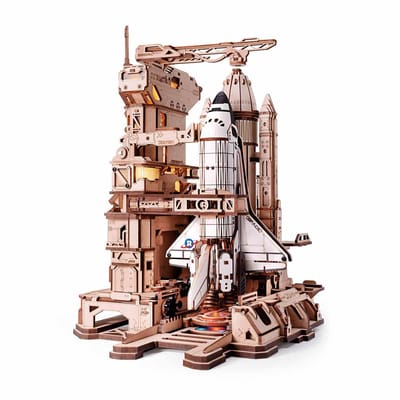 ROKR 3D Ruimteveer Houten Puzzel, Dynamische Raketlancering Modelbouw Kits, AS Huis Bureau Decoratie Cadeaus (446 Stukken, 8 Uur Klaar)