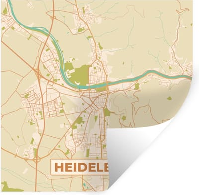 Muurstickers - Sticker Folie - Plattegrond - Heidelberg - Kaart - Stadskaart - Vintage - 100x100 cm - Plakfolie - Muurstickers Kinderkamer - Zelfklevend Behang XXL - Zelfklevend behangpapier - Stickerfolie