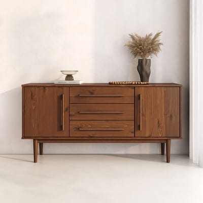 Tecca Massief Grenen Dressoir “Chestnut Elegance” 2-Deurs 3-Lades Opbergkast 145x71x43 cm Kastanjebruin