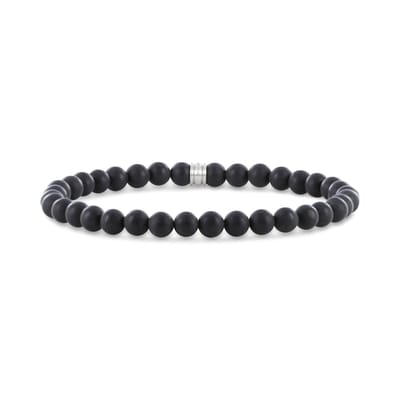 Frank 1967 7FB-0666 Kralenarmband met Matte Agaat Kralen 6mm - Zwart - Rekbaar - 20cm - Staal