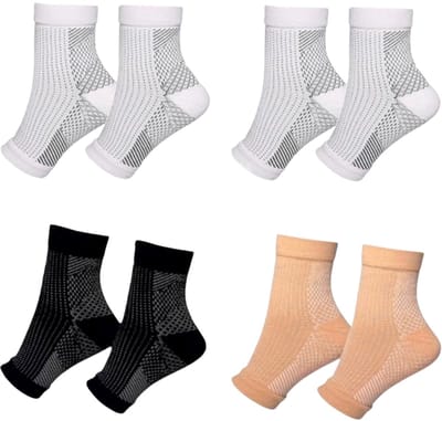 Klikkopers® - Neuropathie Sokken SET 4 Paar - Maat 38-42 - Compressie Sokken - Neuropathie Sokken Zonder Tenen - Compressiesokken - Slaapsokken - Bedsokken - Massagesokken - 2 Paar Wit + 1 Paar Zwart + 1 Paar Biege