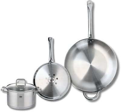 Set van 2 Koekenpannen 24 en 32 cm en 1 braadpan 16 cm Elo Profi Citrin