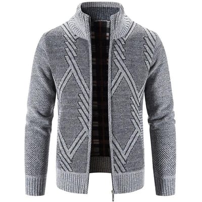 Katoenen herenjas Casual gebreid vest met ritssluiting Mannelijke staande kraag Gestreepte warme wintertrui M gray