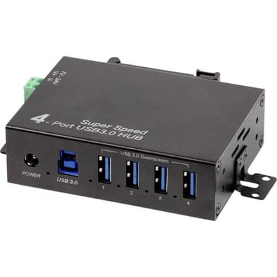 LogiLink UA0443 UA0443 USB-hub 4 poorten USB-A USB 3.0 5 GBit/s Voor industriële toepassingen, Met metalen behuizing, Voor wandmontage Zwart