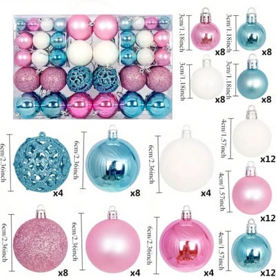 Livano Kerstballen - Kerstversiering - Plastic - Blauw+Wit+Roze - Kerstballenset - 100 stuks