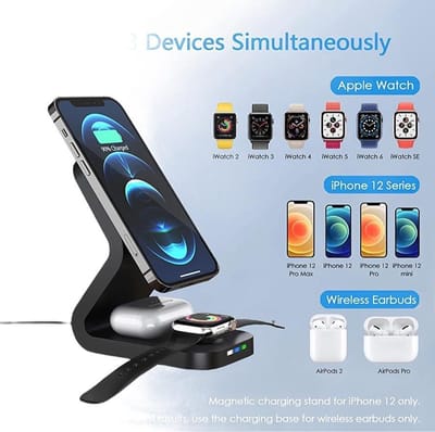 Q-time 3-in-1 - Draadloze Magnetische Oplader (snellader) – Incl. Quick Charge 3.0 Oplaadstekker - o.a. geschikt voor iPhone - Apple iWatch - Airpods & Pro - Draadloos Qi laad Station - Telefoon GSM Lader.