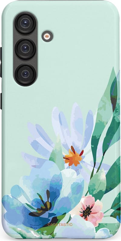Casetastic hoesje geschikt voor Samsung Galaxy S25 - Dubbellaagse bescherming - Lente schildering - Fashion Case - Lichtgrijs Lichtblauw Mintgroen