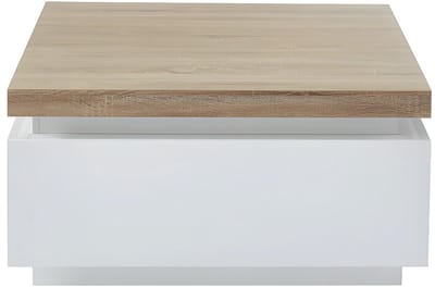 Vente-unique Salontafel HALO II - 2 lades - Gelakt MDF - Met LED-verlichting - Wit en eiken