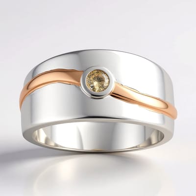 Cavill - Zilveren ring met 0,082 ct Argyle Rose diamant I1 - 925 sterling zilver & roségoud accent - Ronde briljant - Luxe handgemaakt