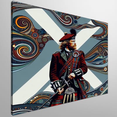 Modern schotse hooglander schilderij | Hedendaags meesterwerk: Schotse hooglander in een modern jasje | Kunst - 40x40 centimeter op Canvas | Foto op Canvas