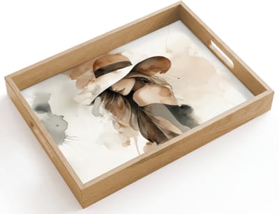 Dienblad hout 40x30 cm - Schootdienblad - Mysterieus - Vrouw - Sepia - Borrelplank rechthoek - Plateau dienbladen