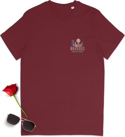 T Shirt Heren en Dames - Brussel Logo Print - Rood (Bordeaux) - Maat S