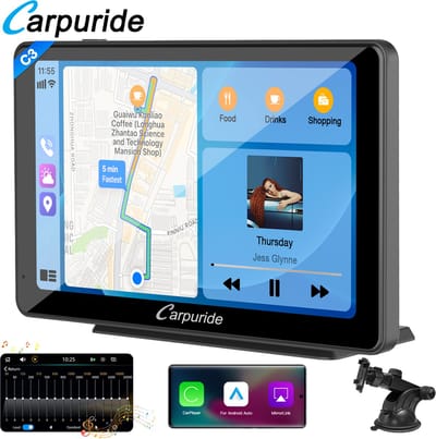 Carpuride C3 draagbare 7 inch touchscreen autoradio, Carplay en Android Car Wireless, AirPlay Link Mirror, Bluetooth, navigatie, Siri, FM/AUX