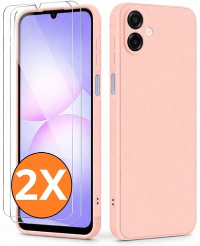 Hoesje geschikt voor Samsung Galaxy A07 5G Hoesje siliconen Licht Roze zacht siliconen hoesje TPU - met Samsung A07 Screenprotector - 2 stuks