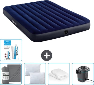 Intex Luchtbed - 2-Persoons - 152 x 203 x 25 cm cm - Blauw - Inclusief Hoeslaken - Kussen - Pomp - Reparatieset en Kussenbeschermer