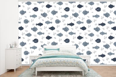 Behang - Fotobehang Patronen - Jongens - Vissen - Kinderen - Breedte 345 cm x hoogte 220 cm