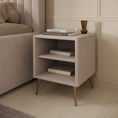 Meubella - Bavira - Nachtkastje - Stof beige - 41x41x54 cm