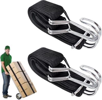 Flat Elastische Touwen met Haken, 2 Stuks van 60/100 cm, Ideaal voor Bagage, Fietsen en Kamperen