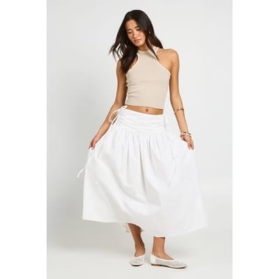 boohoo Dames Poplin Rok Met Strikceintuur Midaxi Lengte | Wit | Maat: 40