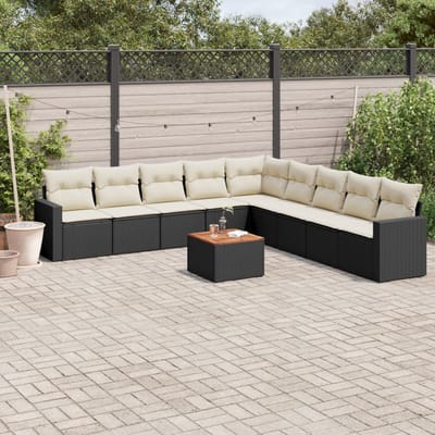 vidaXL - 10-delige - Loungeset - met - kussens - poly - rattan - zwart