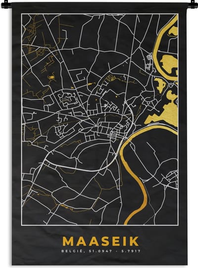Wandkleed - Wanddoek - Kaart - Plattegrond - Maaseik - Goud - Stadskaart - 120x180 cm - Wandtapijt