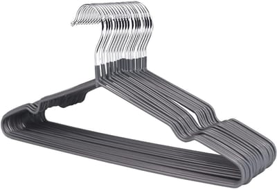 Famanu – 25x premium rubberen gecoate metalen hangers - robuust - ruimtebesparende organizer kledinghangers voor kledingkasten kapstok rails dun en antislip chroom (grijs)