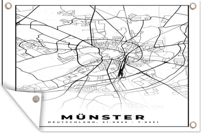 Muurdecoratie Münster - Stadskaart - Plattegrond - Kaart - 180x120 cm - Tuinposter - Tuindoek