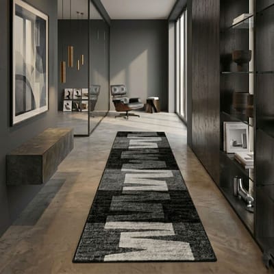 FLOORDIREKT Tapijtloper Via Veneto - voor Keuken, Hal & Woonkamer - Op Maat - Tapijt per Meter - Keukenloper - Brug - Woonkamer Tapijt - Zwart - 67 x 100 cm