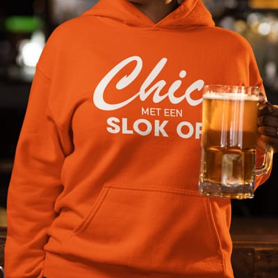Oranje Koningsdag Hoodie Chic Met Een Slok Op - MAAT XS - Feestkleding & Carnavalskleding