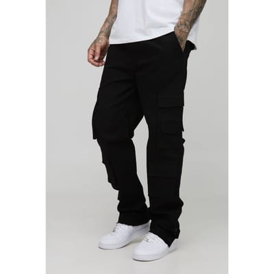 Lange relaxte gewassen raw popperzoom cargobroeken | Black | Size Small