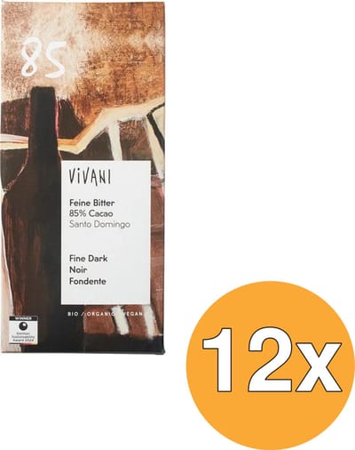 12x Vivani Chocolate Bar Fine Dark 85% Cacao Santo Domingo (80 gr)