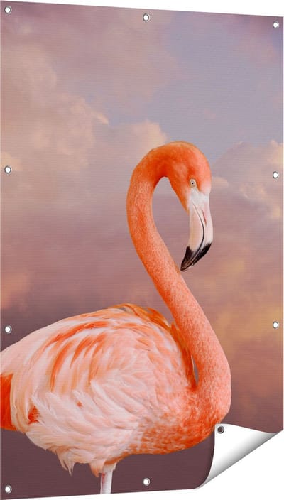 Gards Tuinposter Roze Flamingo in de Wolken - 80x120 cm - Tuindoek - Tuindecoratie - Wanddecoratie buiten - Tuinschilderij