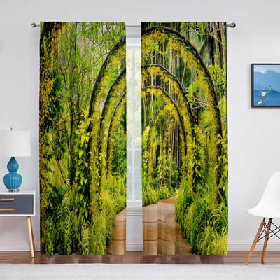 Roze Bloemen Kersenbloesems Park Lente Bloemenbomen Weg Tule Gordijnen voor Woonkamer Chiffon Transparant Keuken Slaapkamer Gordijn 1 PCS W100XH250cm&Grommet Top