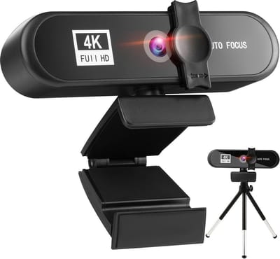 Professionele 4K Webcam – 4K Ultra HD - 8 Megapixel - 3840P - Autofocus - Webcam met Standaard – Tripod Webcam - Webcam met Microfoon – Windows en Mac – Webcam Cover – Privacycover - Videobellen – Internet Bellen – Vergadering - Thuiswerken –