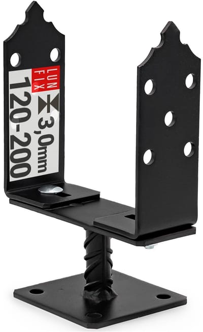 LUN FIX - Verstelbare paalhouder + 120-200 mm - 3 mm - U-vorm - Zwart om te schroeven - Gegalvaniseerd