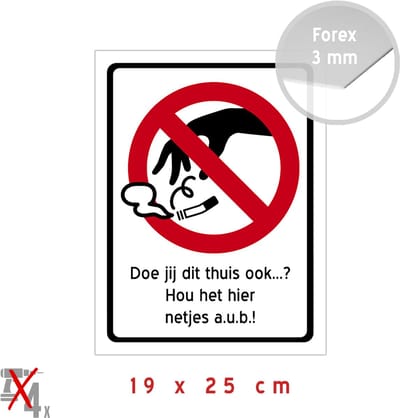 Pictogram/ bord | Geen sigarettenpeuken op de grond - "Doe jij dit thuis ook...?" | 19 x 25 cm | Vervuiling | Afval | Sluikstorten | Peuk | Sigaret | Peuken | Sigaretten | Propere buurt | 1 stuk