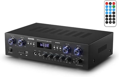 4-kanaals Bluetooth audio-versterker met 440 W en meerdere ingangen voor thuis en studio