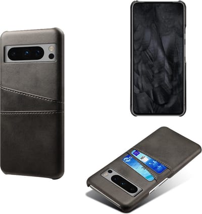 Back Cover met Opbergvakjes + Glas Screenprotector voor Google Pixel 8 Pro _ Zwart