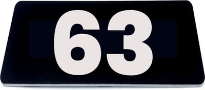 Nummerplaatje 63 - 80 x 50 x 1,6 mm - Zwart/wit - incl. 3M-tape | Nummerbordje - Deur en kamernummer - brievenbusnummers - Gratis verzending - 5 jaar garantie