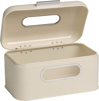 Famanu - Broodtrommel retro metalen broodtrommel met kijkvenster voor keuken en aanrecht, crème