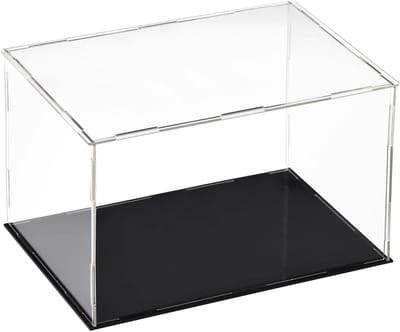 Dailygoods- Vitrinekast Transparant 4-zijdig - Vitrine met Zwarte Basis - Showcase voor Actiefiguren - Stofdichte Bescherming - Afmetingen 30 x 20 x 20 cm - Displaycase
