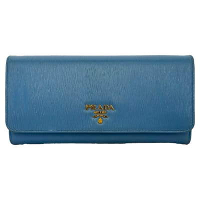 Prada Vitello Move Flap Continental Wallet in Blauw Leer