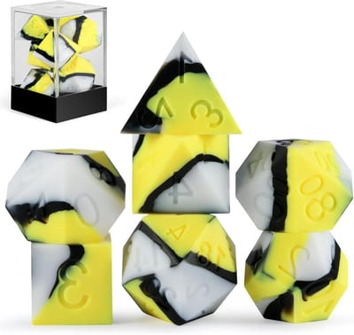 Siliconen Dobbelstenen - RPG Dobbelstenen Set - Tafelspellen Spelen - Gladde Elastische Materiaal - 7 Stuks - Geel Zwart Wit
