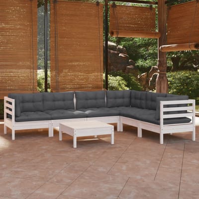 vidaXL - 7-delige - Loungeset - met - kussens - massief - grenenhout - wit