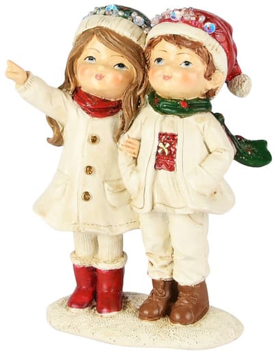 Dekoratief | Winterkindjes staand, wit/rood/groen, resina, 10x6x12cm | A255703